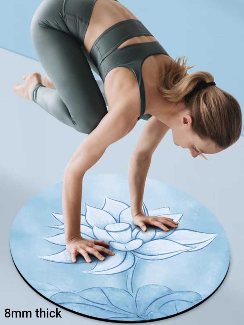 NEW Round yoga mat featuring a blue lotus design